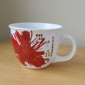 Starbucks White Mug with Red Floral Design
